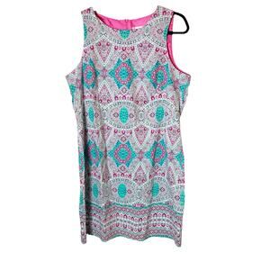 NWT London Times Women’s size14 Multicolor Sleeveless Stretch Cotton Shift dress